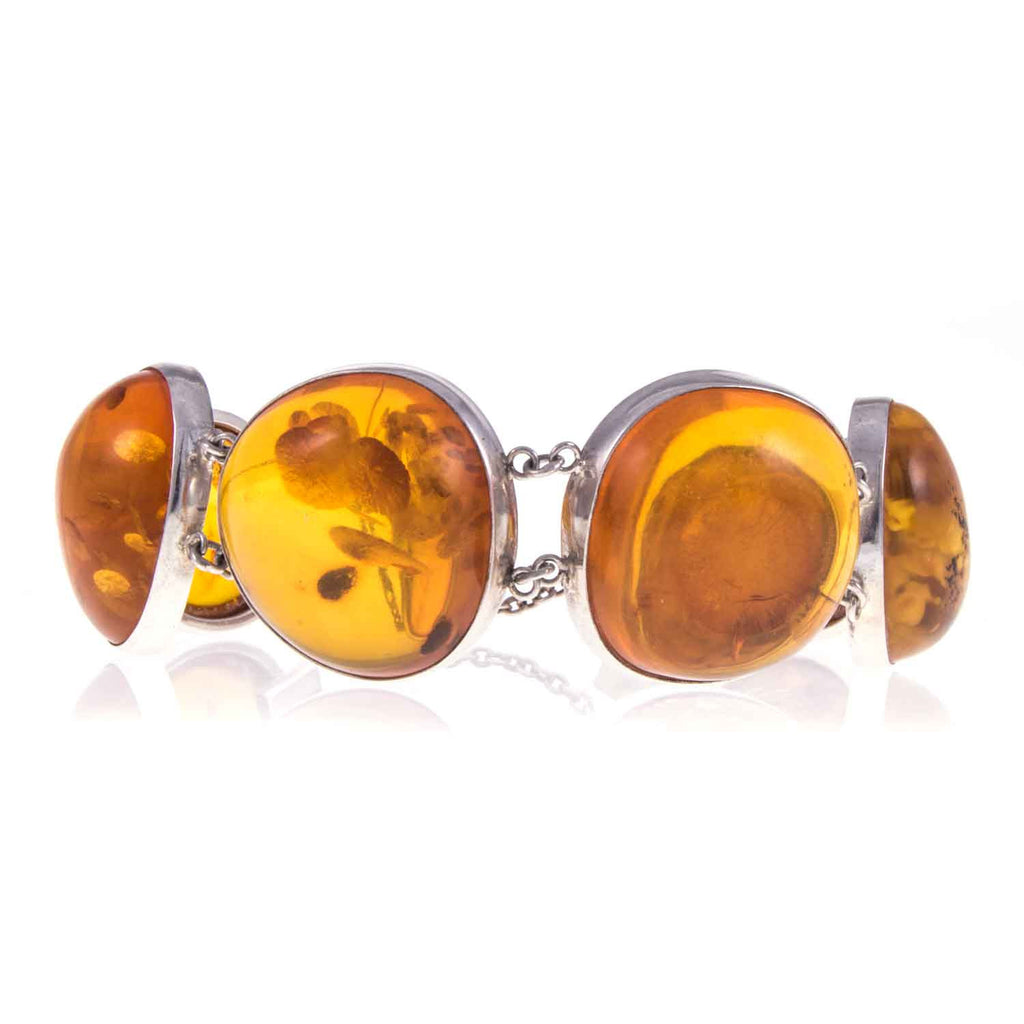 Chunky Vintage Sterling Silver Baltic Amber Bracelet 