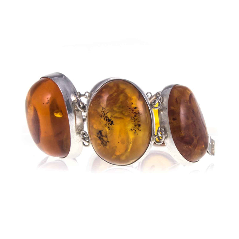 Chunky Vintage Sterling Silver Baltic Amber Bracelet