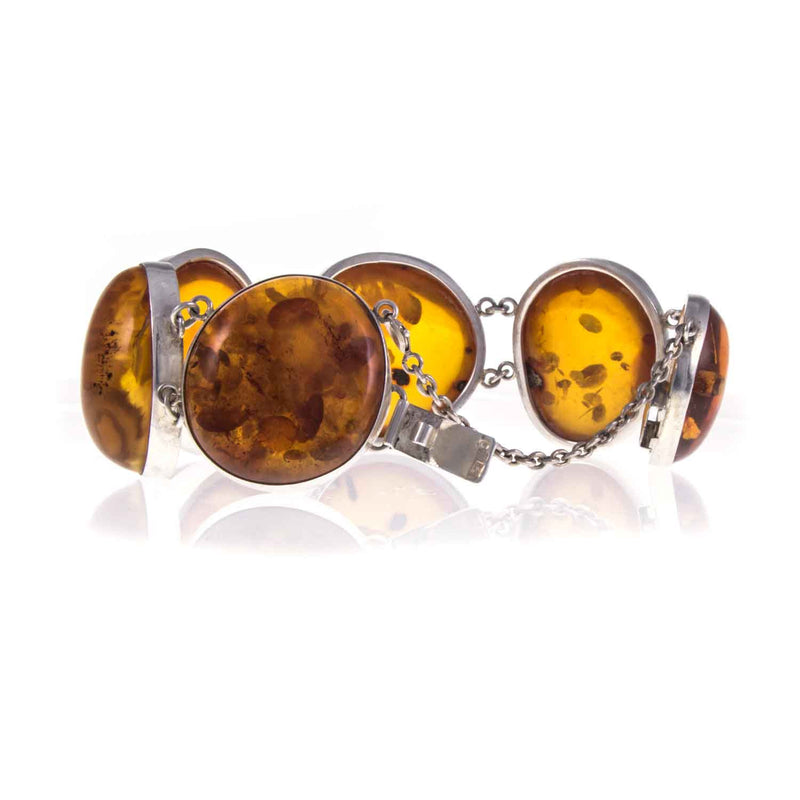 Chunky Vintage Sterling Silver Baltic Amber Bracelet