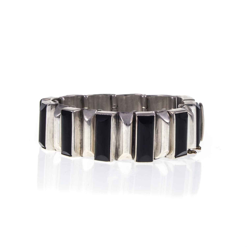 Heavy Vintage Mexican Silver and Onyx Bracelet