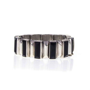 Heavy Vintage Mexican Silver and Onyx Bracelet