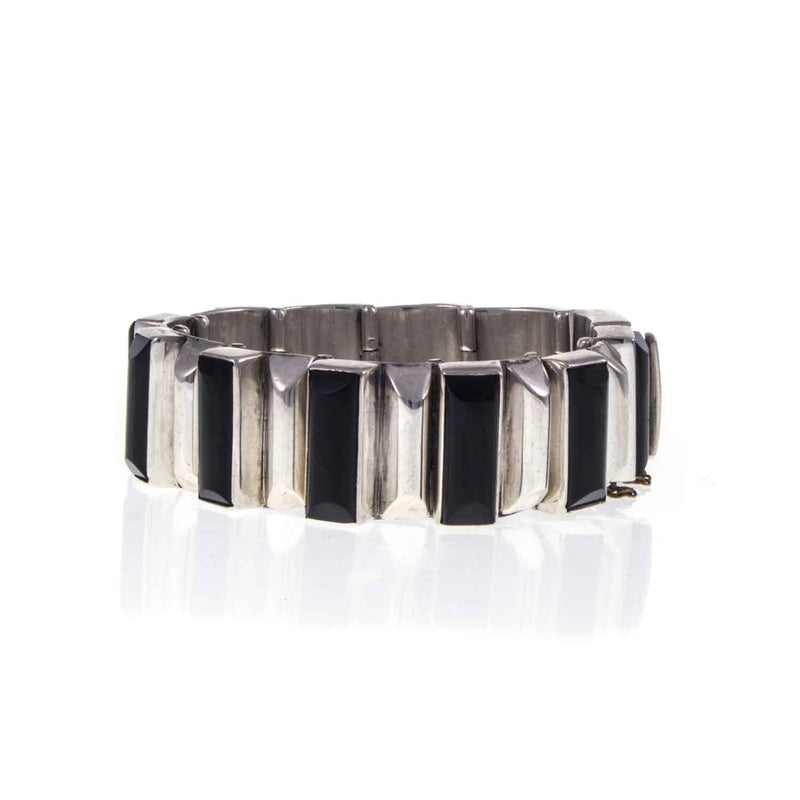 Heavy Vintage Mexican Silver and Onyx Bracelet