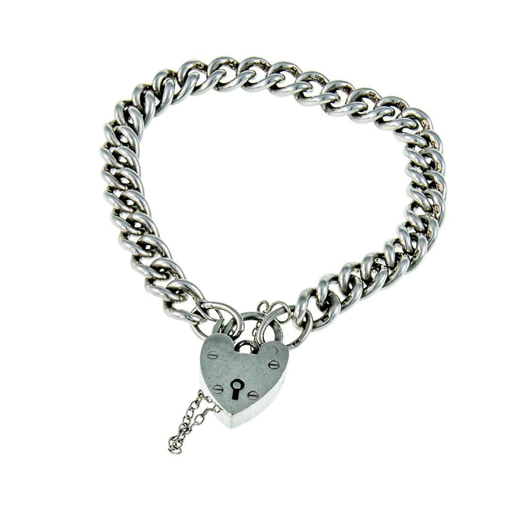 Jewellery Hound Bracelets Vintage Silver Solid Charm Bracelet with 'Heart Padlock'.