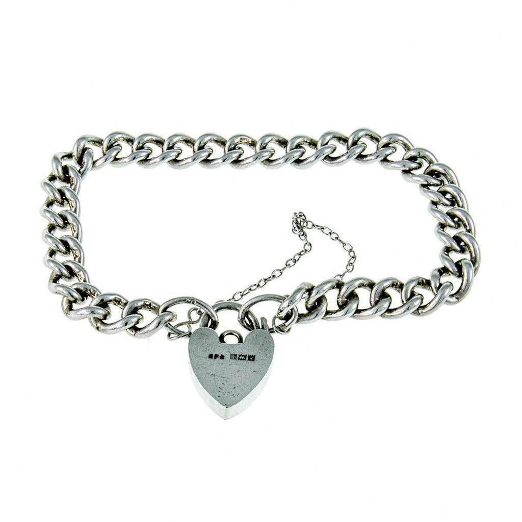 Jewellery Hound Bracelets Vintage Silver Solid Charm Bracelet with 'Heart Padlock'.