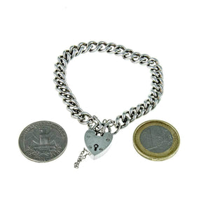 Jewellery Hound Bracelets Vintage Silver Solid Charm Bracelet with 'Heart Padlock'.