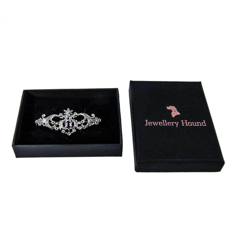 Jewellery Hound Brooches Antique Silver Amethyst and Rose Cut Diamond Brooch Circa 1900s