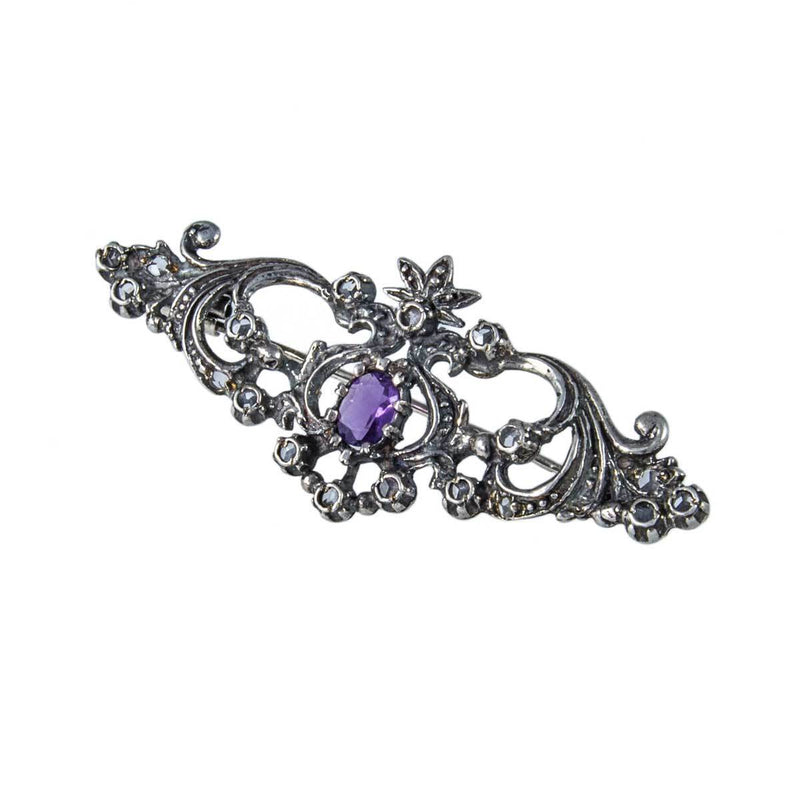 Jewellery Hound Brooches Antique Silver Amethyst and Rose Cut Diamond Brooch Circa 1900s