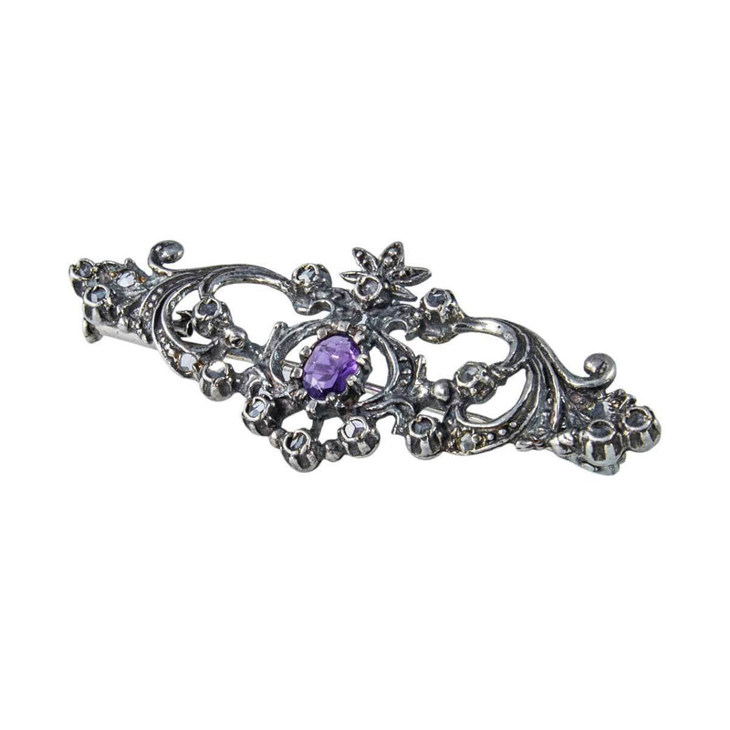 Jewellery Hound Brooches Antique Silver Amethyst and Rose Cut Diamond Brooch Circa 1900s