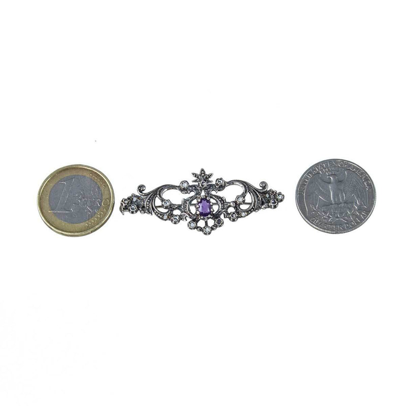Jewellery Hound Brooches Antique Silver Amethyst and Rose Cut Diamond Brooch Circa 1900s