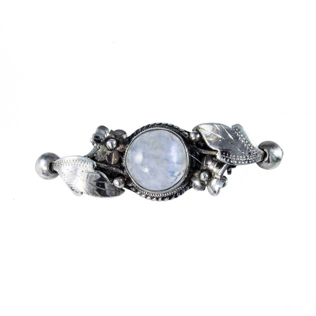 Jewellery Hound Brooches Vintage Rainbow Moonstone and Silver Leaf Brooch