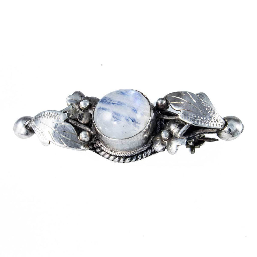 Jewellery Hound Brooches Vintage Rainbow Moonstone and Silver Leaf Brooch