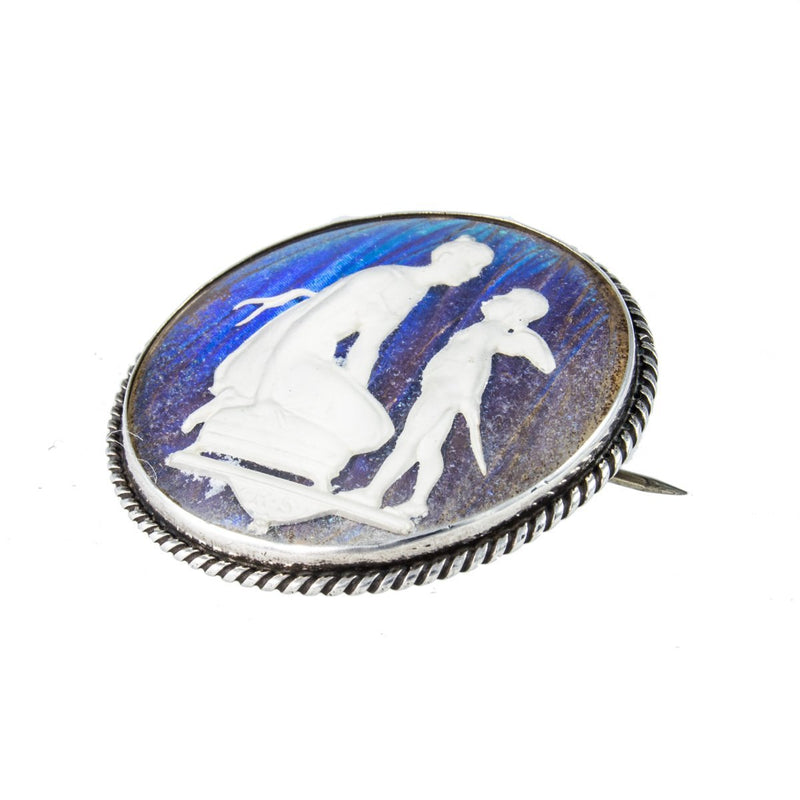 Jewellery Hound Brooches Vintage Sterling Silver 'Butterfly Wing' Sulphide Cameo Brooch