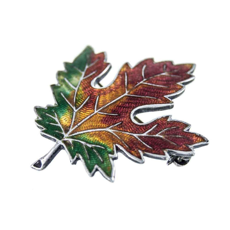 Jewellery Hound Brooches Vintage Sterling Silver Enamel Maple Leaf Brooch.