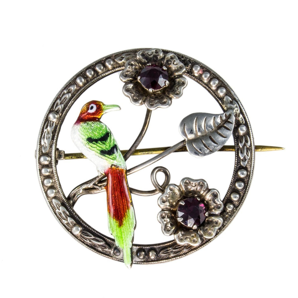Jewellery Hound Brooches Vintage Sterling Silver Ward Bros Purple Paste and Enamel Bird Brooch