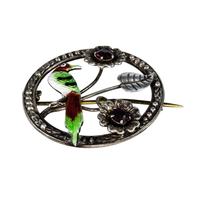 Jewellery Hound Brooches Vintage Sterling Silver Ward Bros Purple Paste and Enamel Bird Brooch