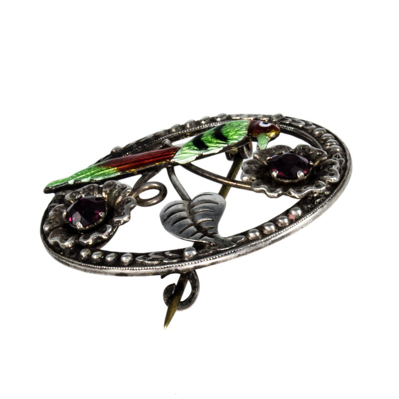 Jewellery Hound Brooches Vintage Sterling Silver Ward Bros Purple Paste and Enamel Bird Brooch