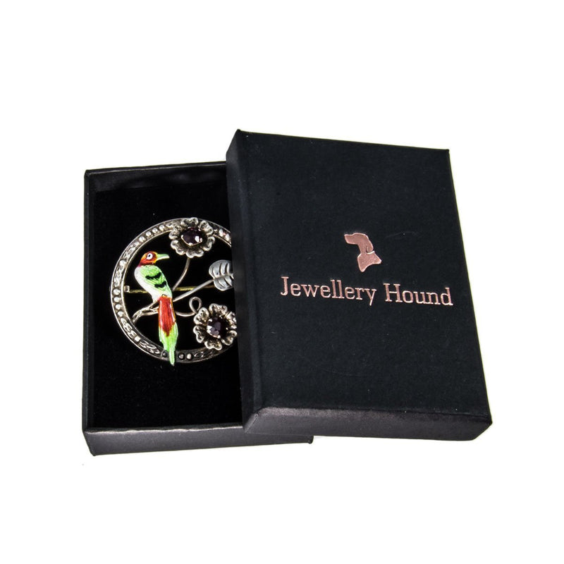 Jewellery Hound Brooches Vintage Sterling Silver Ward Bros Purple Paste and Enamel Bird Brooch
