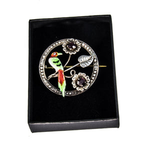Jewellery Hound Brooches Vintage Sterling Silver Ward Bros Purple Paste and Enamel Bird Brooch