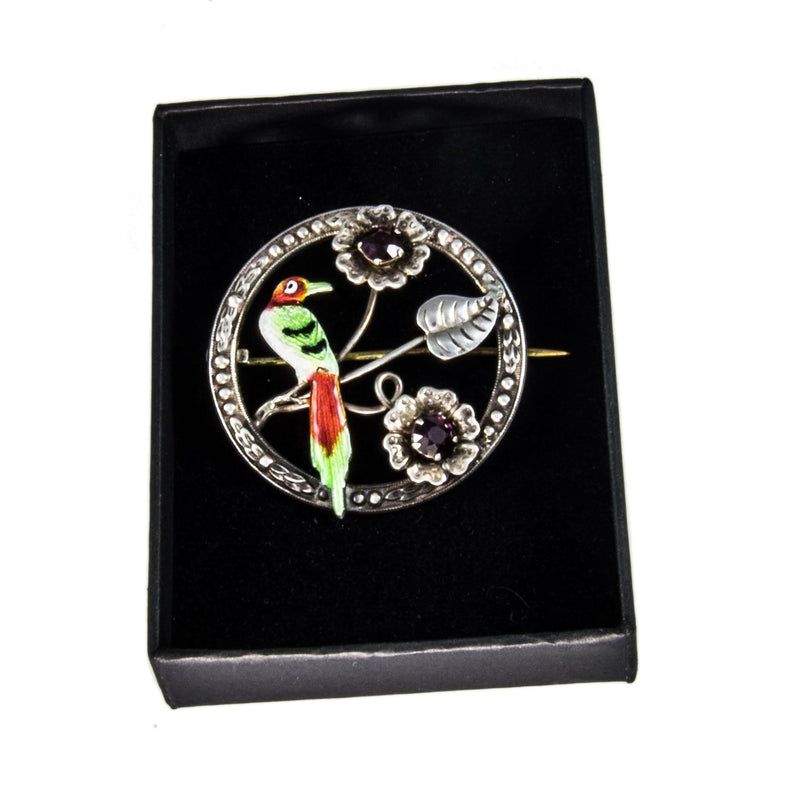 Jewellery Hound Brooches Vintage Sterling Silver Ward Bros Purple Paste and Enamel Bird Brooch