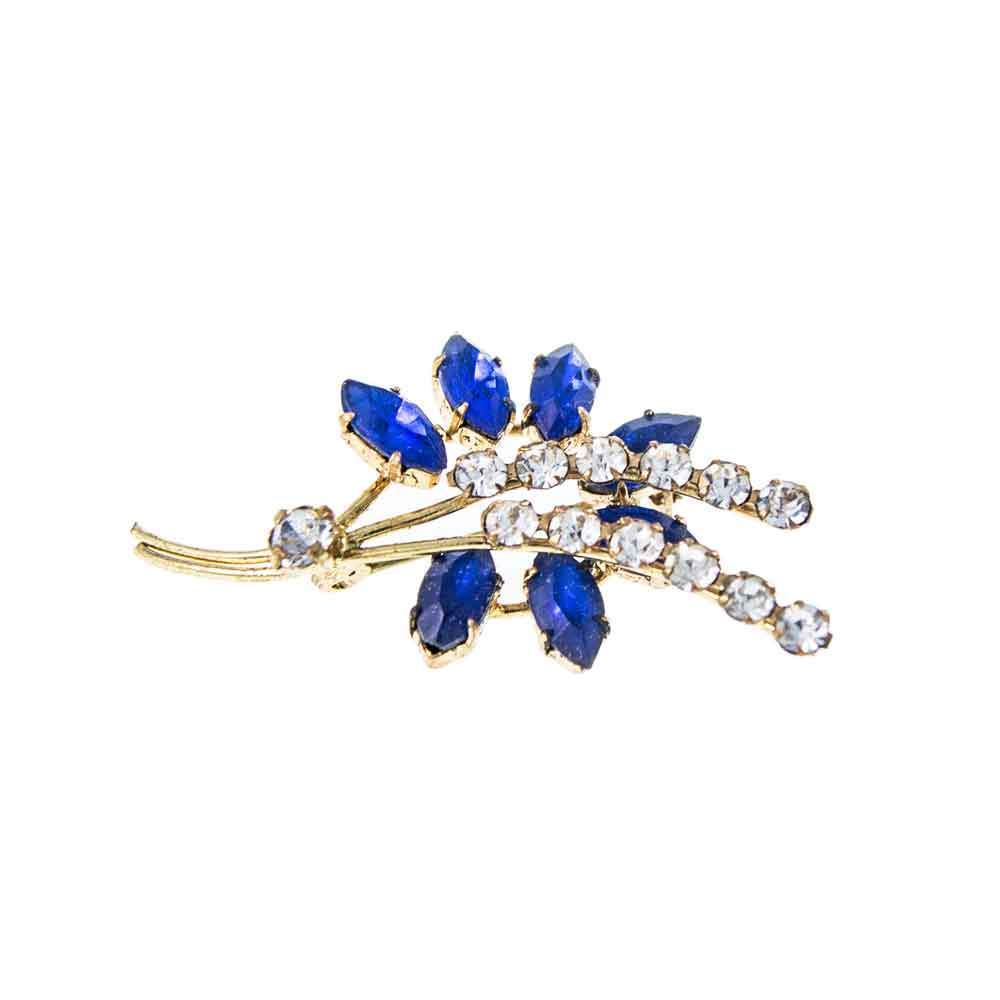 Jewellery Hound Costume Jewellery Gold Tone Vintage Costume White & Blue Rhinestone Art Deco Style Brooch