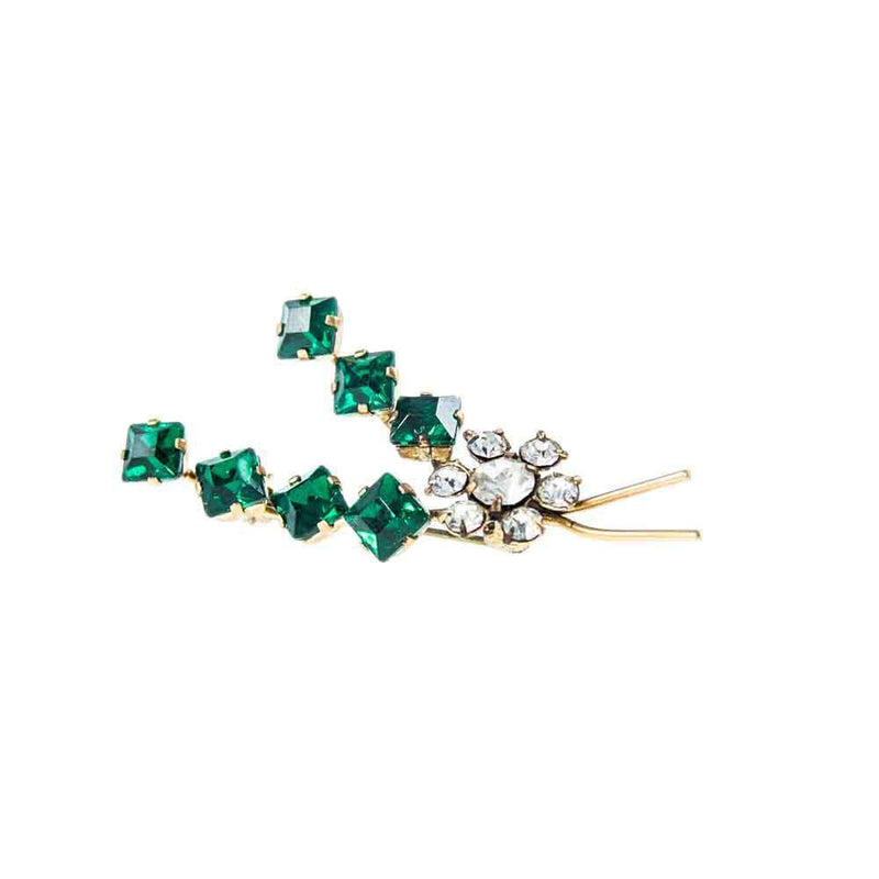 Jewellery Hound Costume Jewellery Vintage Costume Green and White Rhinestone Floral Spray Brooch circa 1950s