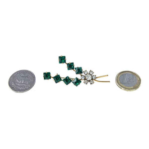Jewellery Hound Costume Jewellery Vintage Costume Green and White Rhinestone Floral Spray Brooch circa 1950s