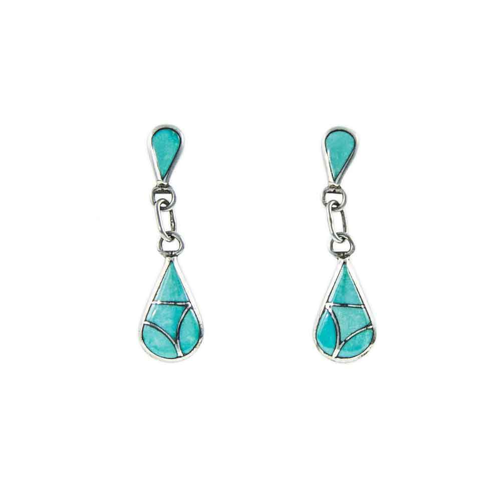 Jewellery Hound Earrings Turquoise Inlay Zuni Silver Drop Earrings