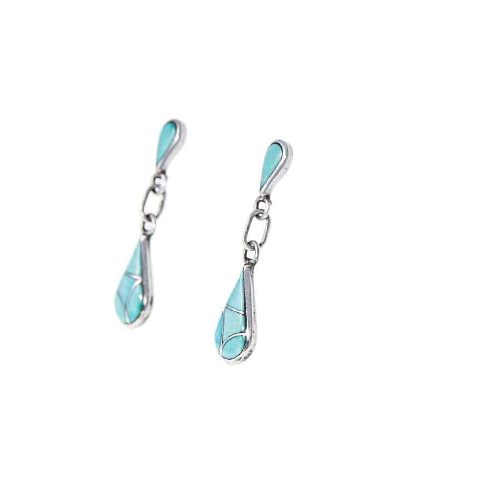 Jewellery Hound Earrings Turquoise Inlay Zuni Silver Drop Earrings