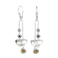 Jewellery Hound Earrings Vintage Art-Deco Inspired Abstract Silver and Amber Drop Earrings