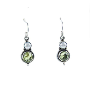 Jewellery Hound Earrings Vintage Pair of Silver Peridot and Pearl Drop Earrings