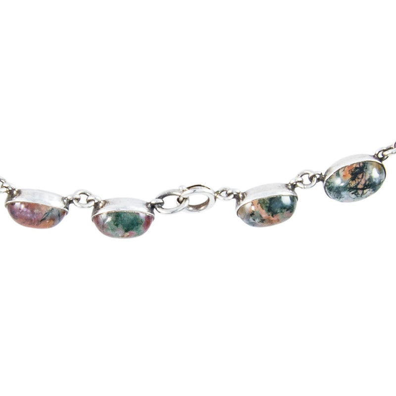 Jewellery Hound Necklaces A Vintage Sterling Silver Cabochon Moss Agate Linked Necklace