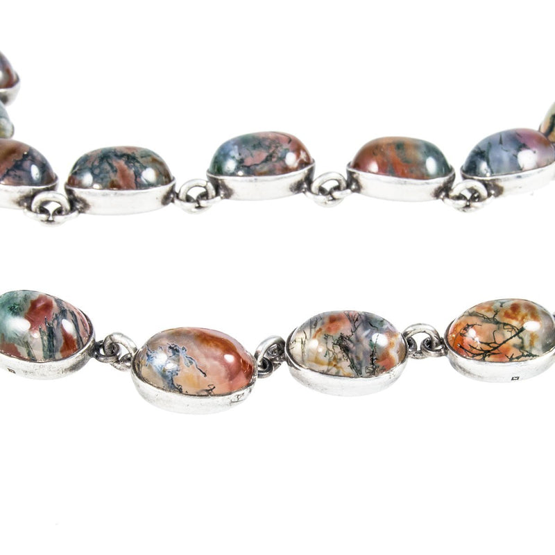 Jewellery Hound Necklaces A Vintage Sterling Silver Cabochon Moss Agate Linked Necklace