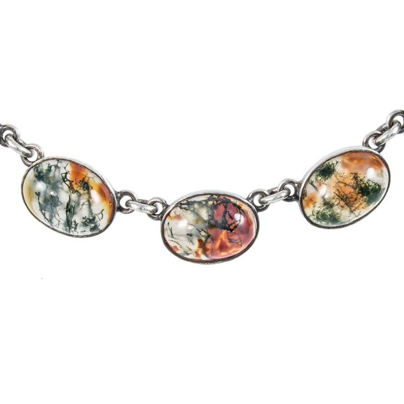 Jewellery Hound Necklaces A Vintage Sterling Silver Cabochon Moss Agate Linked Necklace