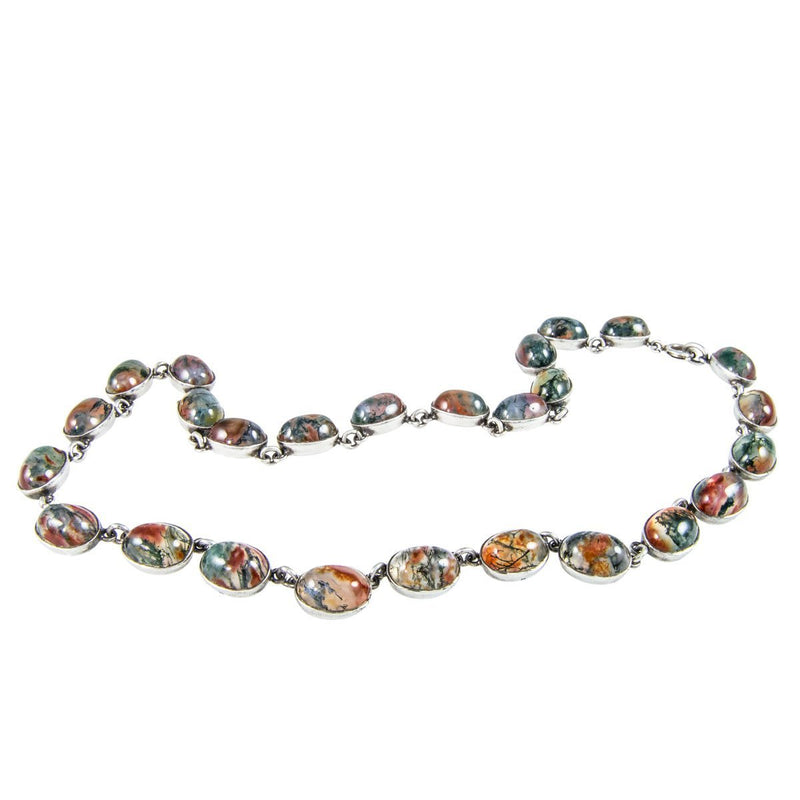 Jewellery Hound Necklaces A Vintage Sterling Silver Cabochon Moss Agate Linked Necklace