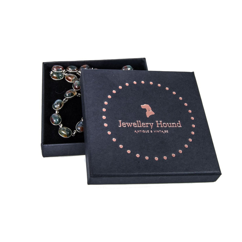 Jewellery Hound Necklaces A Vintage Sterling Silver Cabochon Moss Agate Linked Necklace
