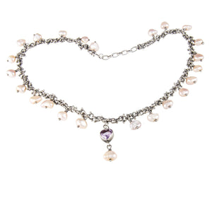Jewellery Hound Necklaces Danish Silver Fresh Water Pearl Choker Necklace with Hanging Purple Heart