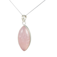 Jewellery Hound Pendants A Vintage Silver Carved Flower in Rose Quartz Pendant and Chain