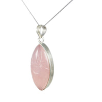 Jewellery Hound Pendants A Vintage Silver Carved Flower in Rose Quartz Pendant and Chain