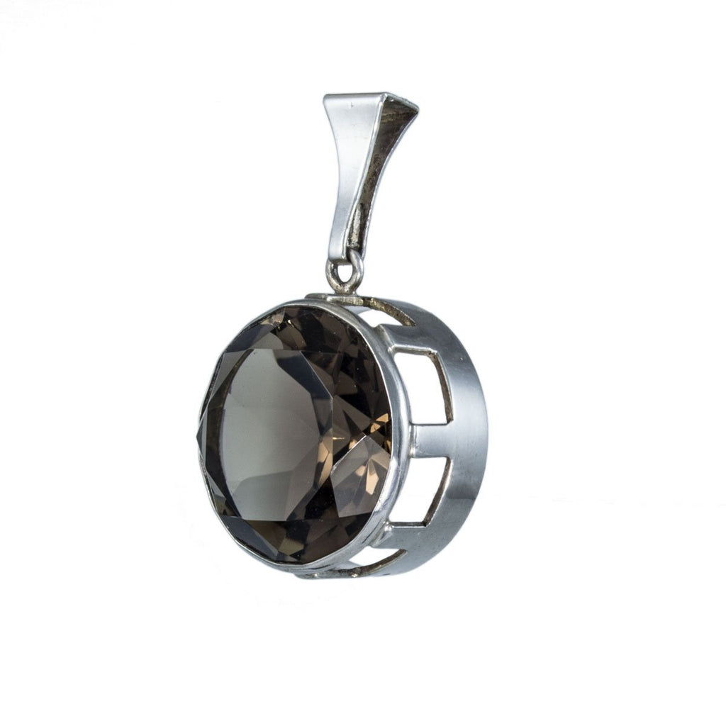 Modernist Silver Smokey Quartz Pendant by Designer Kultaseppä Salovaara