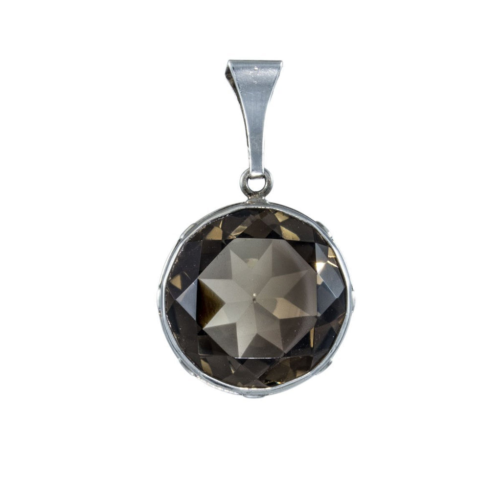 Modernist Silver Smokey Quartz Pendant by Designer Kultaseppä Salovaara - Face On