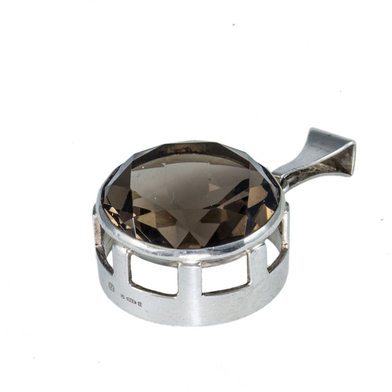 Modernist Silver Smokey Quartz Pendant by Designer Kultaseppä Salovaara - Lying Flat