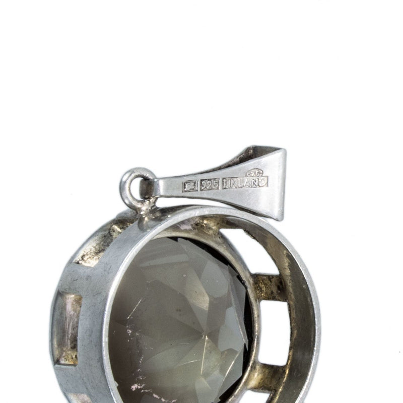 Modernist Silver Smokey Quartz Pendant by Designer Kultaseppä Salovaara - Back