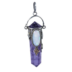 Jewellery Hound Pendants Silver and Gold, Amethyst Crystal Point and Opal Healing Pendant.