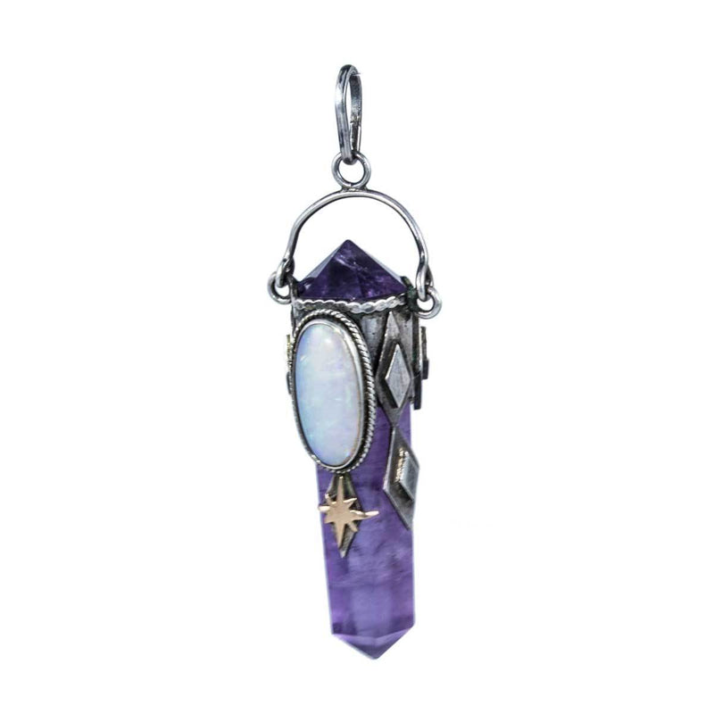 Jewellery Hound Pendants Silver and Gold, Amethyst Crystal Point and Opal Healing Pendant.