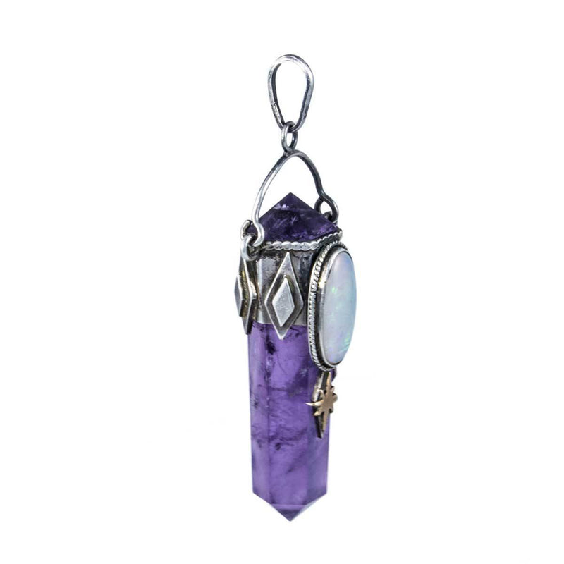 Jewellery Hound Pendants Silver and Gold, Amethyst Crystal Point and Opal Healing Pendant.