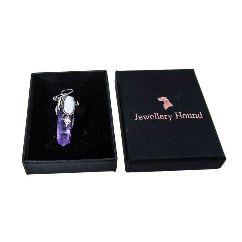 Jewellery Hound Pendants Silver and Gold, Amethyst Crystal Point and Opal Healing Pendant.